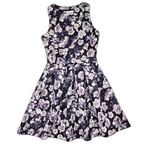 Xhilaration Black Pink Floral Fit & Flare Skater Dress Women's Size Medium
